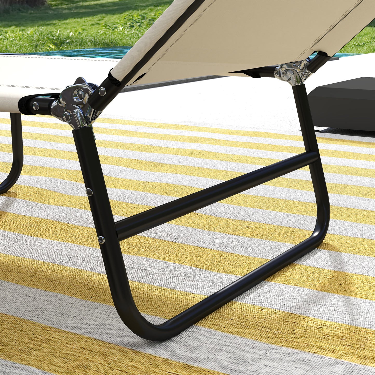 Outsunny Garden Sun Lounger with Five-Position Back - Cream White