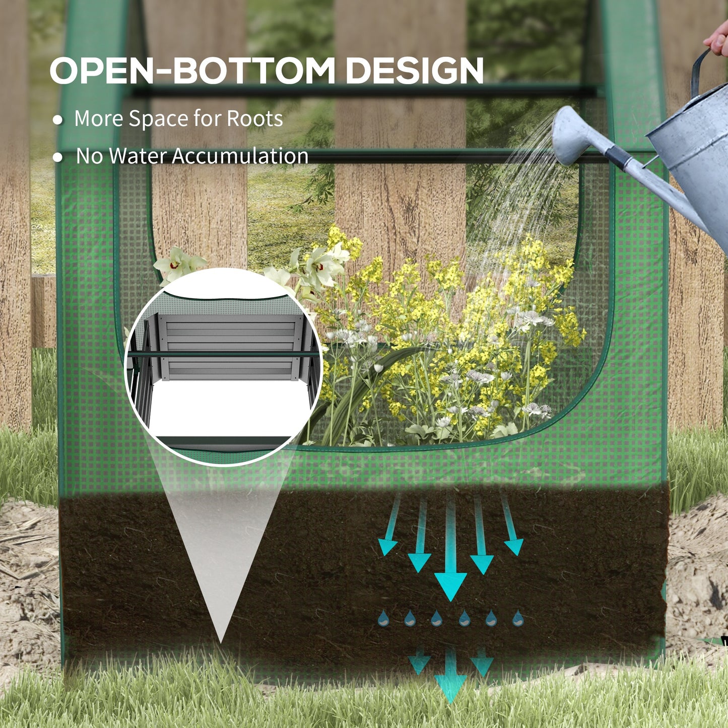 Outsunny 61 x 61cm Garden Planter Bed, with Cover - Green and Silver