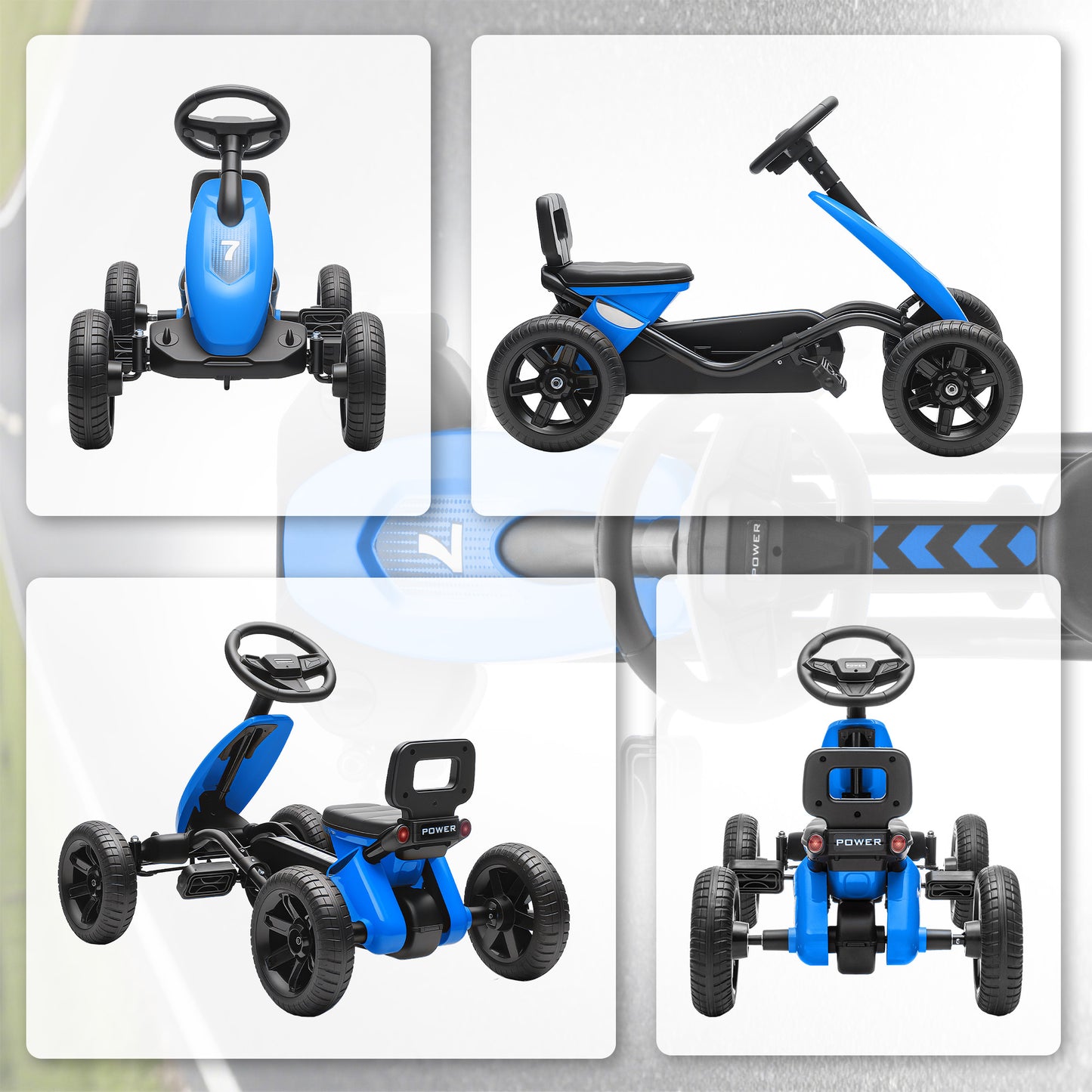 AIYAPLAY Pedal Go Kart for Kids 2-5 Years, with Silent EVA Wheels, Metal Frame, Blue