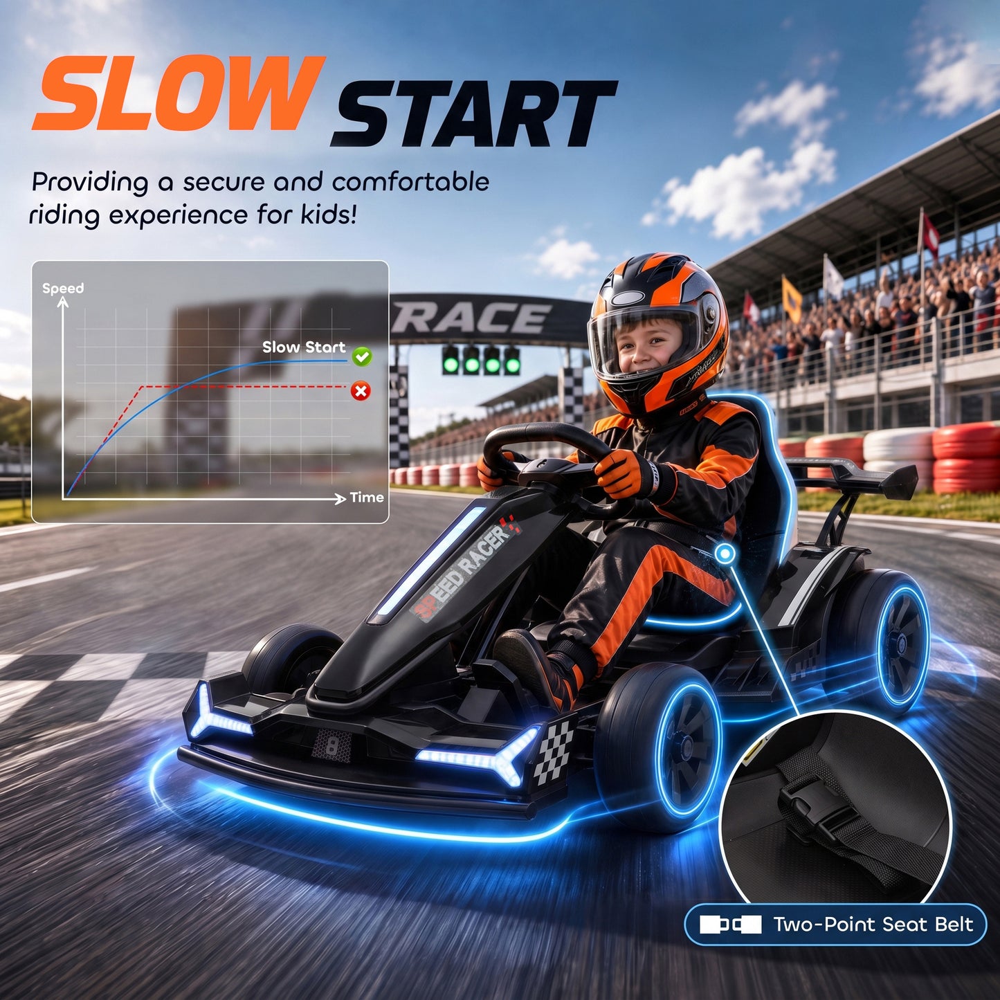 AIYAPLAY 24V Electric Go Kart for Kids 6-12 Years with Drift Mode, Adjustable Seat, 3 Speed, Slow Start, Black