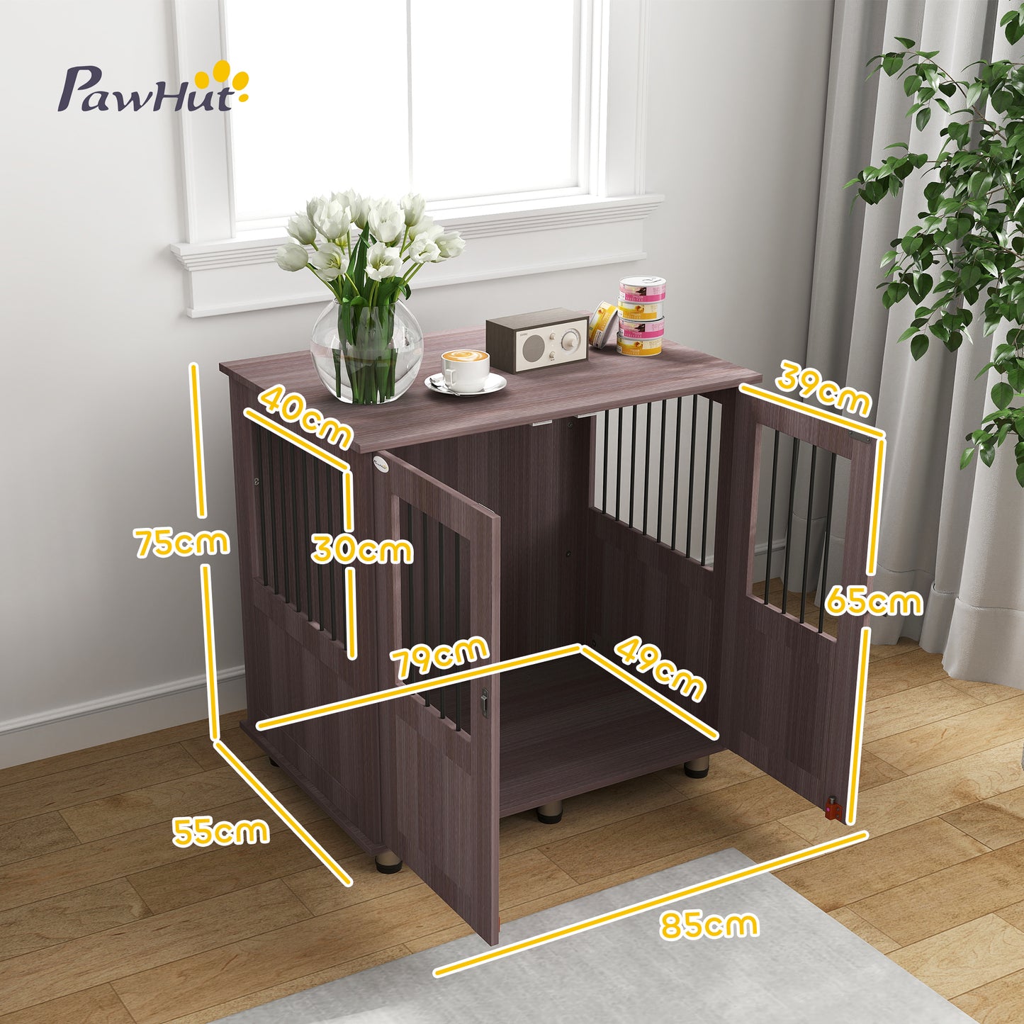 PawHut Dog Crate Table for Medium and Large Dogs with Magnetic Door for Indoor Use, 85 x 55 x 75 cm, Purple