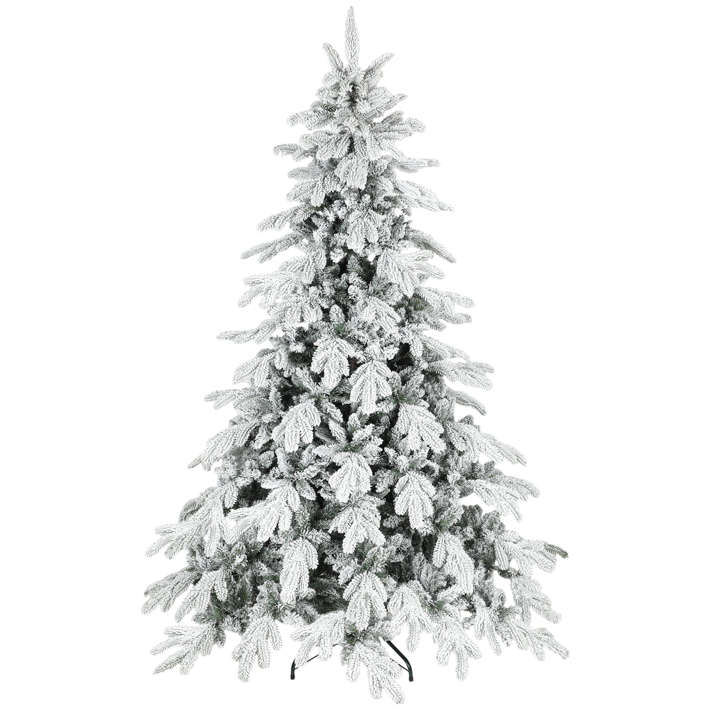 HOMCOM 7ft Super Flocked Christmas Tree - Green/White