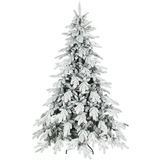 HOMCOM 7ft Super Flocked Christmas Tree - Green/White