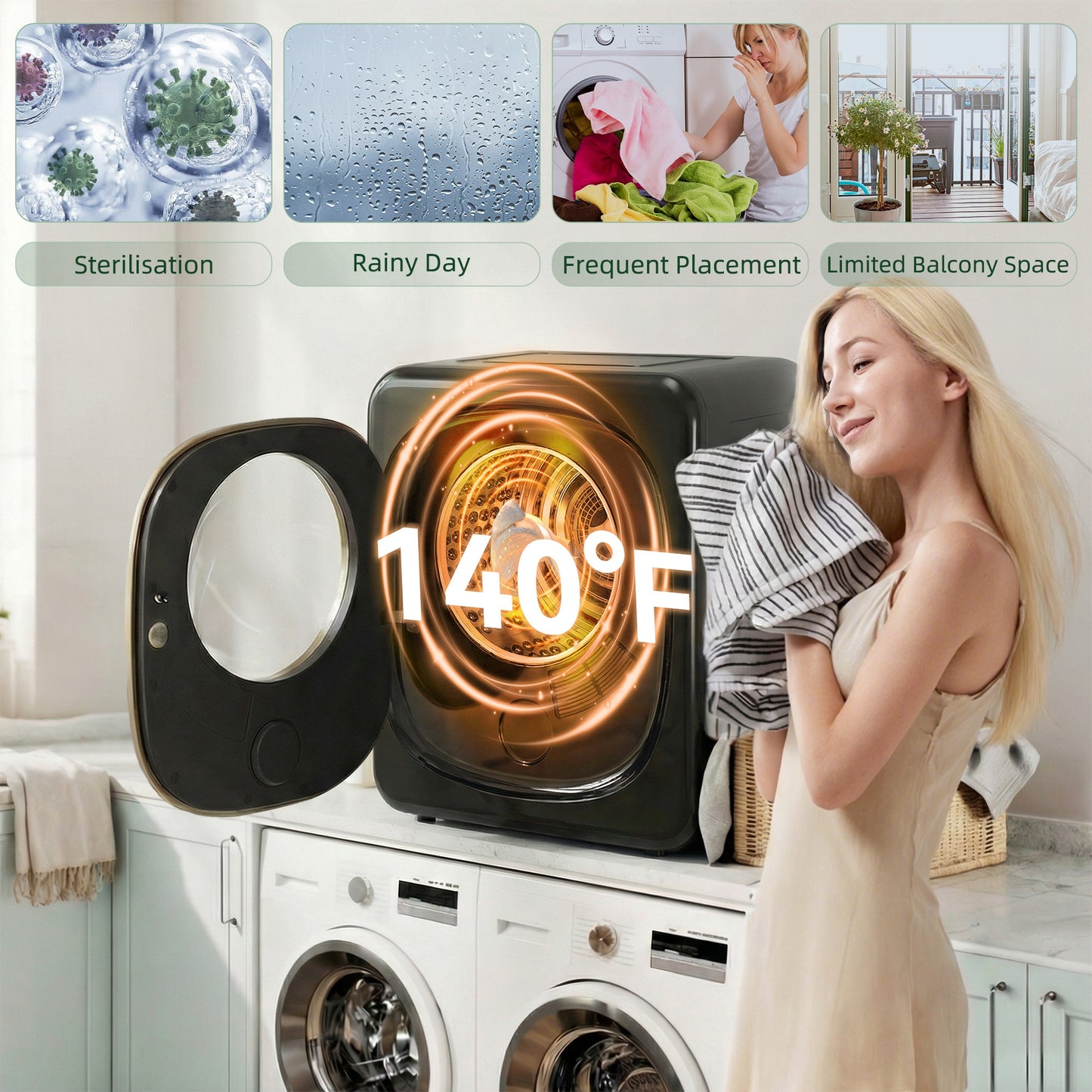 HOMCOM 4kg Vented Tumble Dryer with 5 Drying Mode, 800W Compact Freestanding Front Tumble Dryer Black