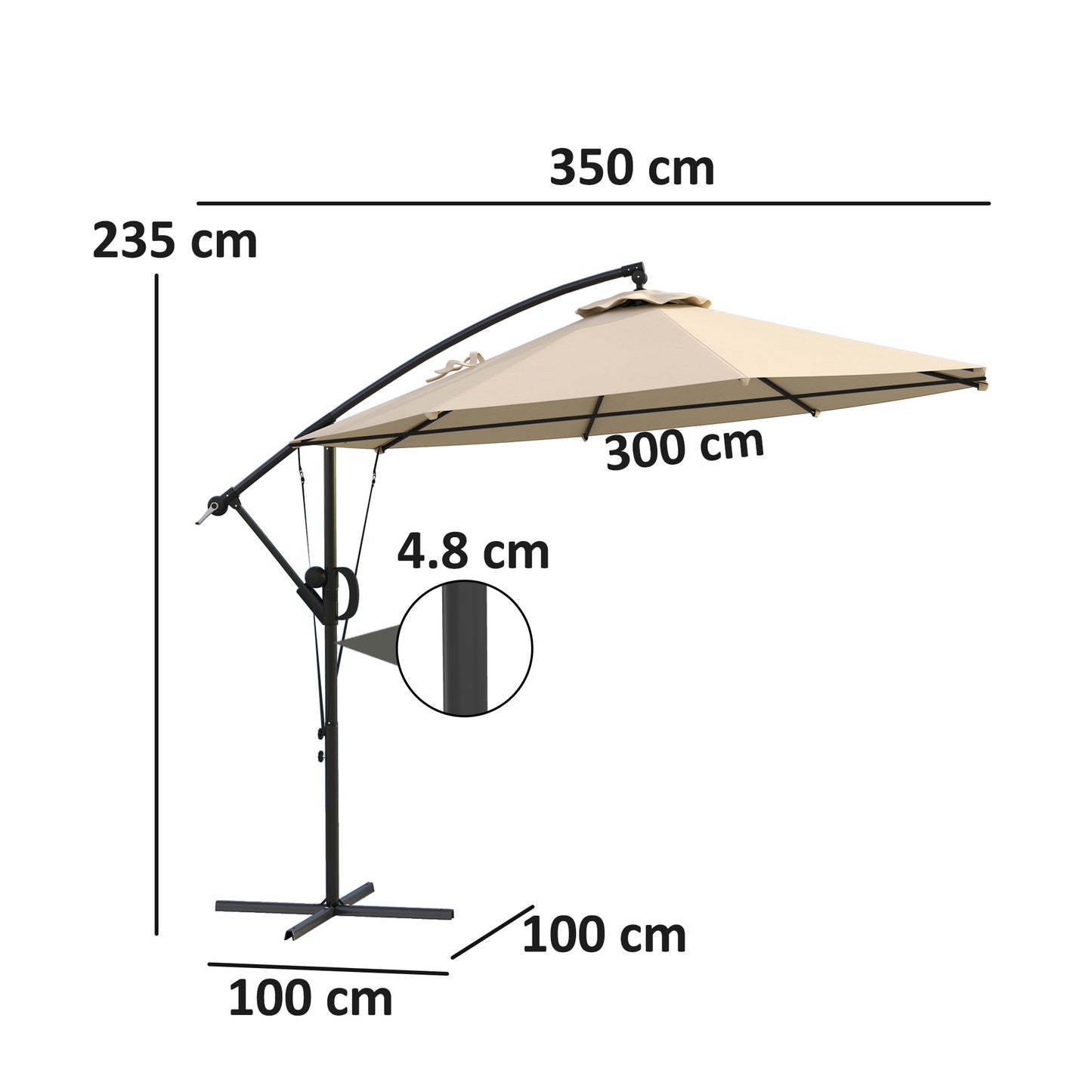 Outsunny Garden Cantilever Parasol with Cover & Strap, Round Umbrella with Crank & Tilt, UPF50+ Banana Patio Shade, Khaki