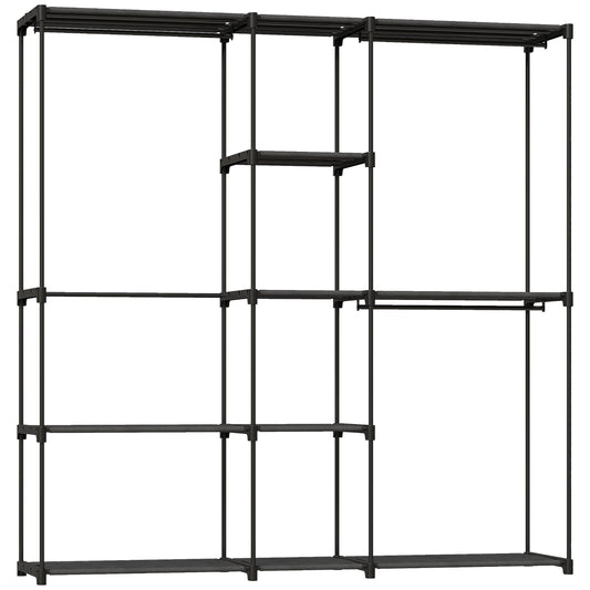 HOMCOM Storage wardrobe, fabric wardrobe with hanging rod and shelves, 182 x 43 x 185 cm, black