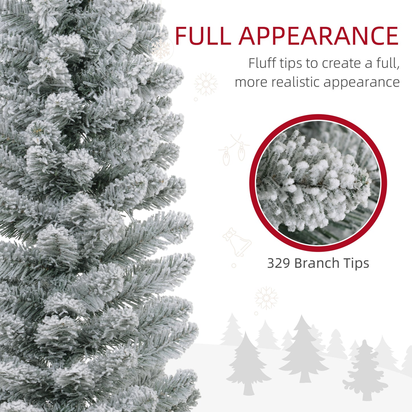 HOMCOM 6ft Artificial Snowy Pencil Christmas Tree - Green