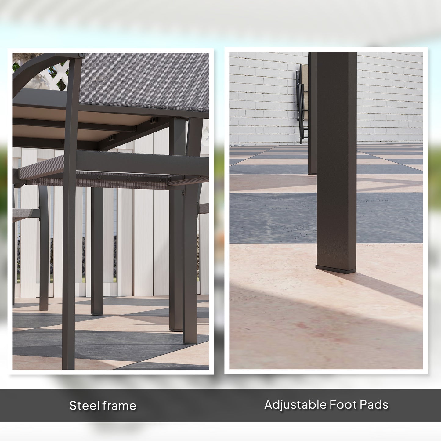 Outsunny 5 Piece Garden Furniture Set with 4 Stackable Armchairs, Easy Clean Top, Steel Frame, Texteline Seat, Grey