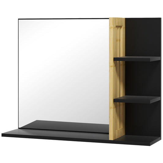 HOMCOM Bamboo Panel Bathroom Mirror, with Shelves