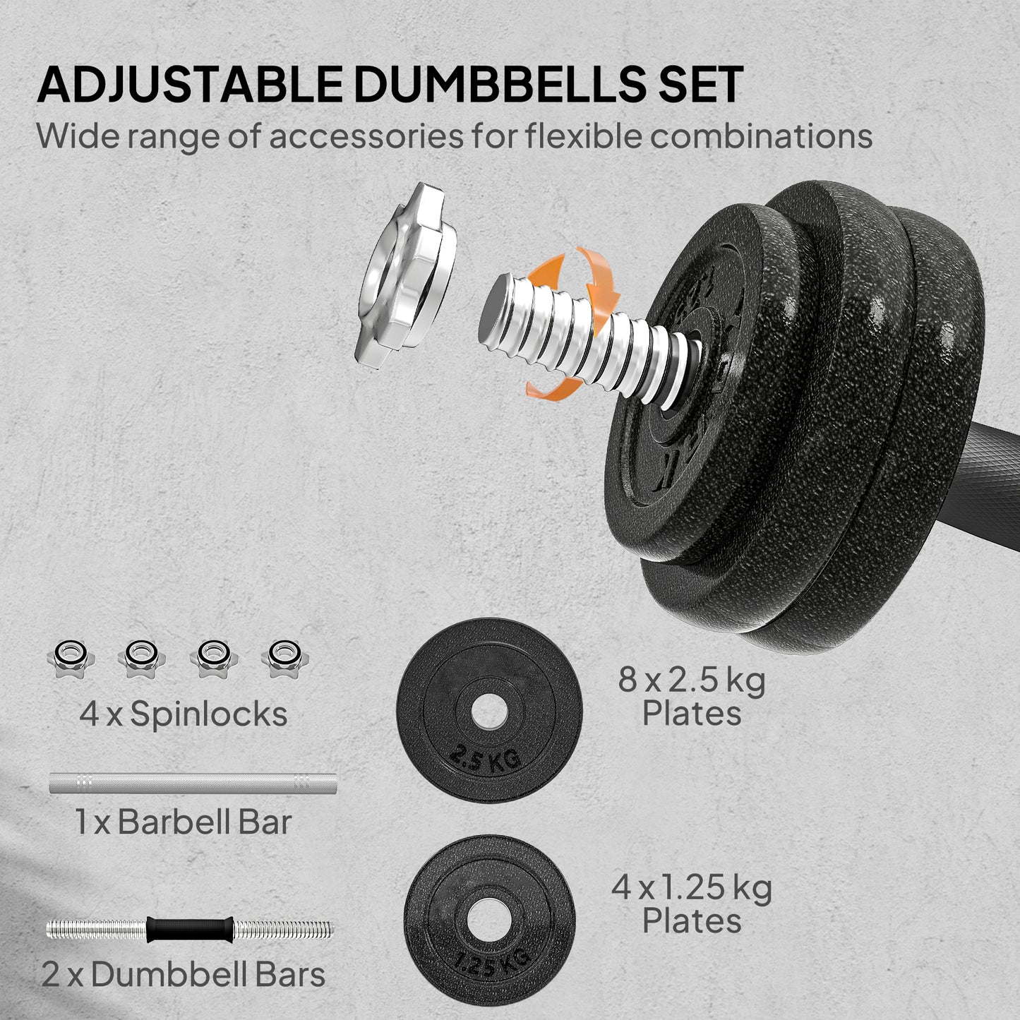 SPORTNOW 2-in-1 Adjustable Dumbbells Set, 30kg with Non-Slip Grip for Home Gym Strength Training, Weight Lifting, Bodybuilding - Black