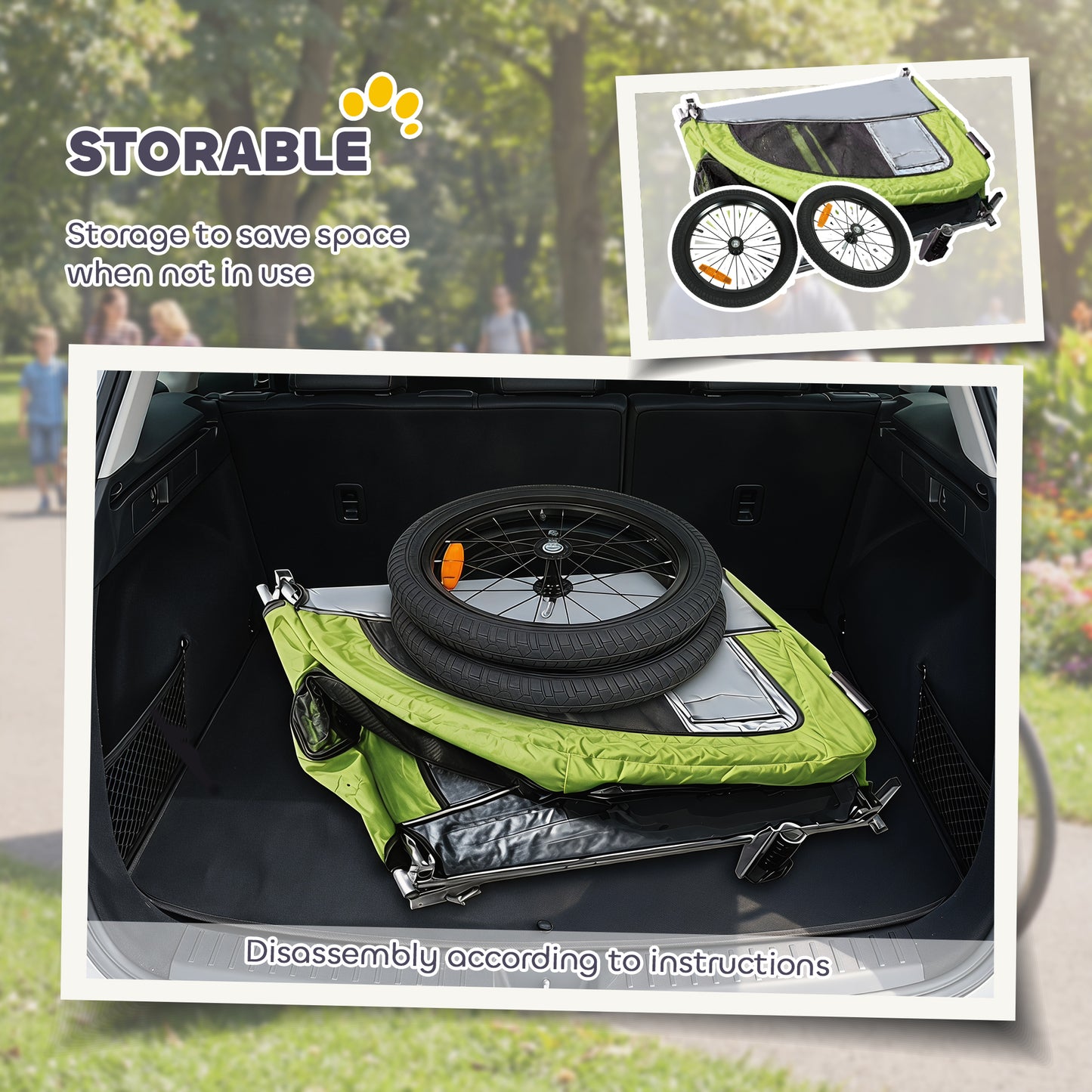PawHut 2 in 1 Dog Bike Trailer, Foldable Pet Stroller, Dog Bicycle Trailer with Suspension, for Medium Dogs up to 20kg, Green
