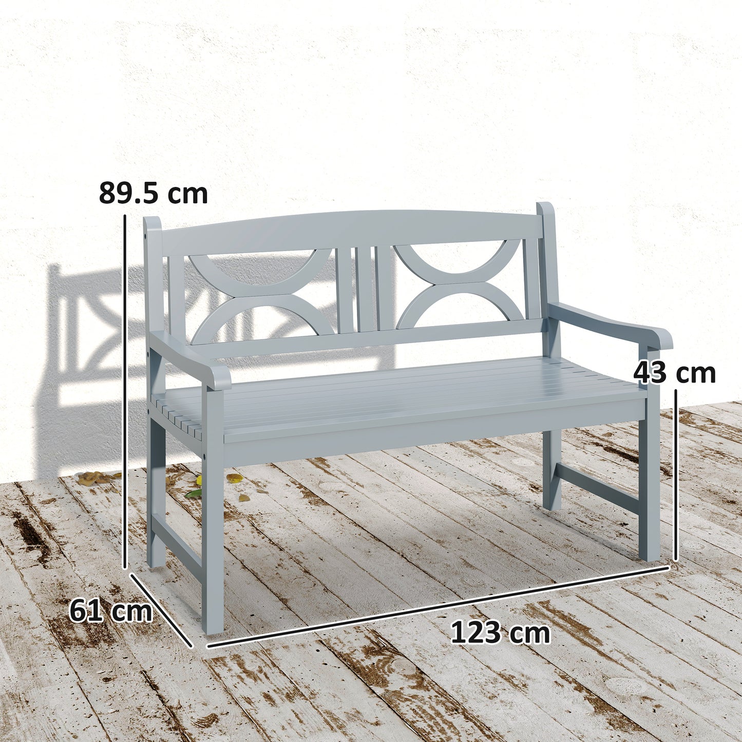 Outsunny 2-Seater Wooden Garden Bench Outdoor Patio Loveseat for Porch, Grey