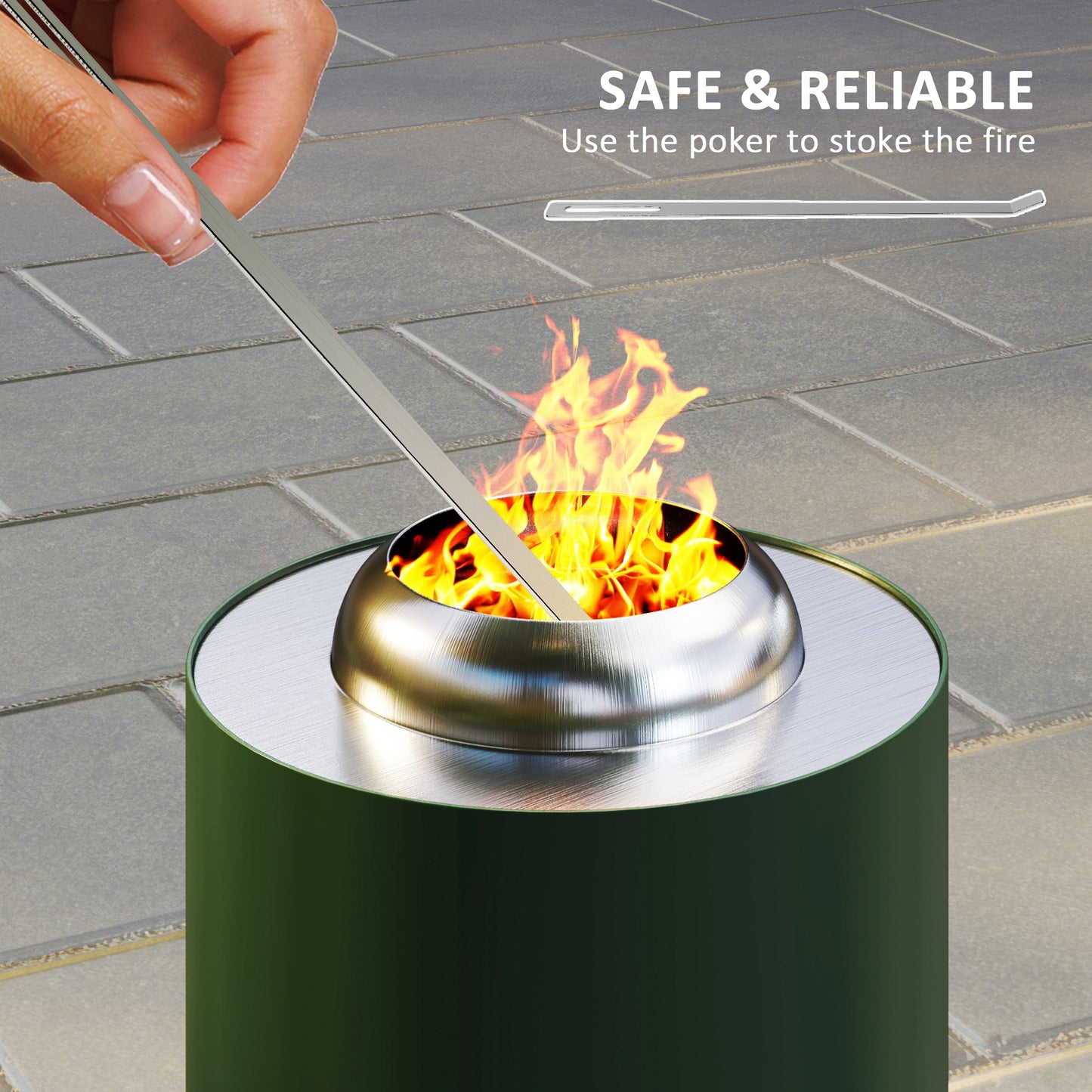 Outsunny Smokeless Fire Pit, 16cm Portable Stainless Steel Wood/Pellet Burning Firepit with Poker for Garden Camping, Green