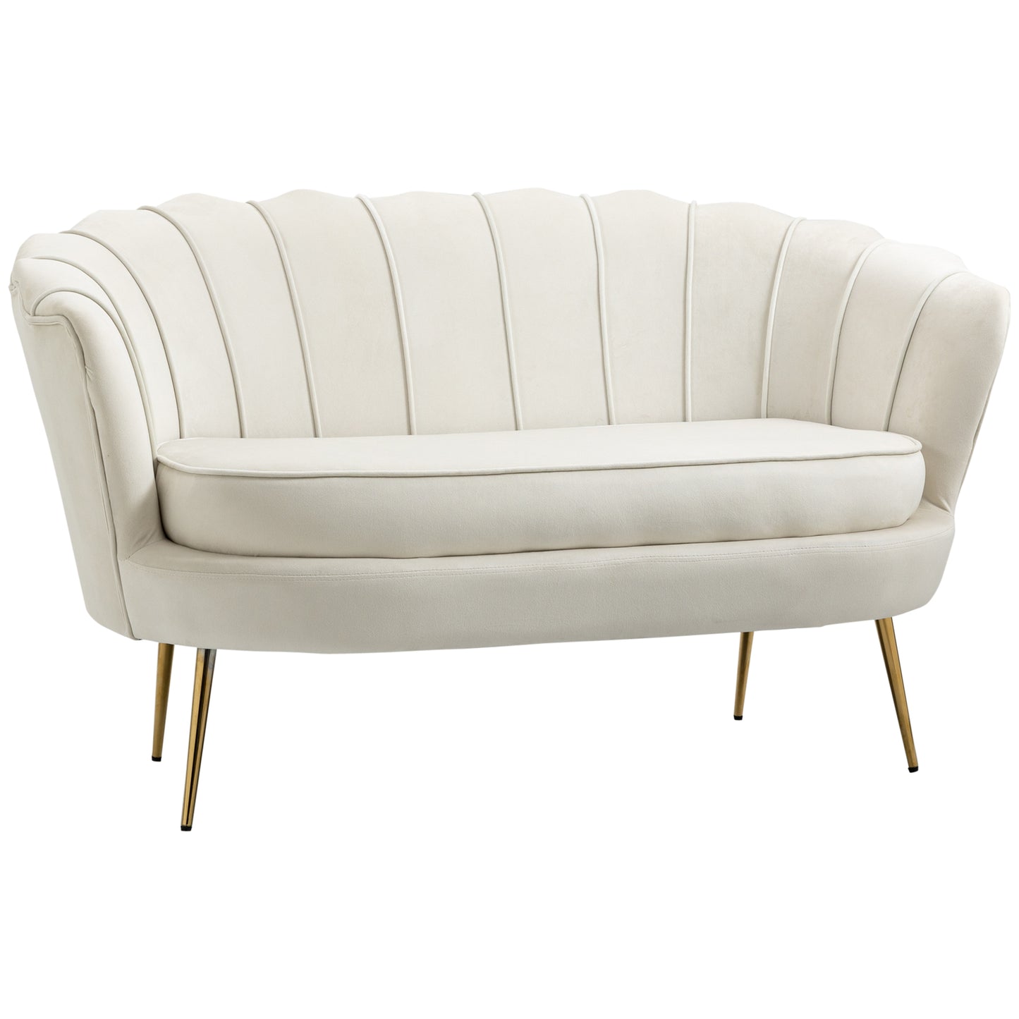 HOMCOM 2 Seater Velvet Loveseat with Gold Legs - Cream