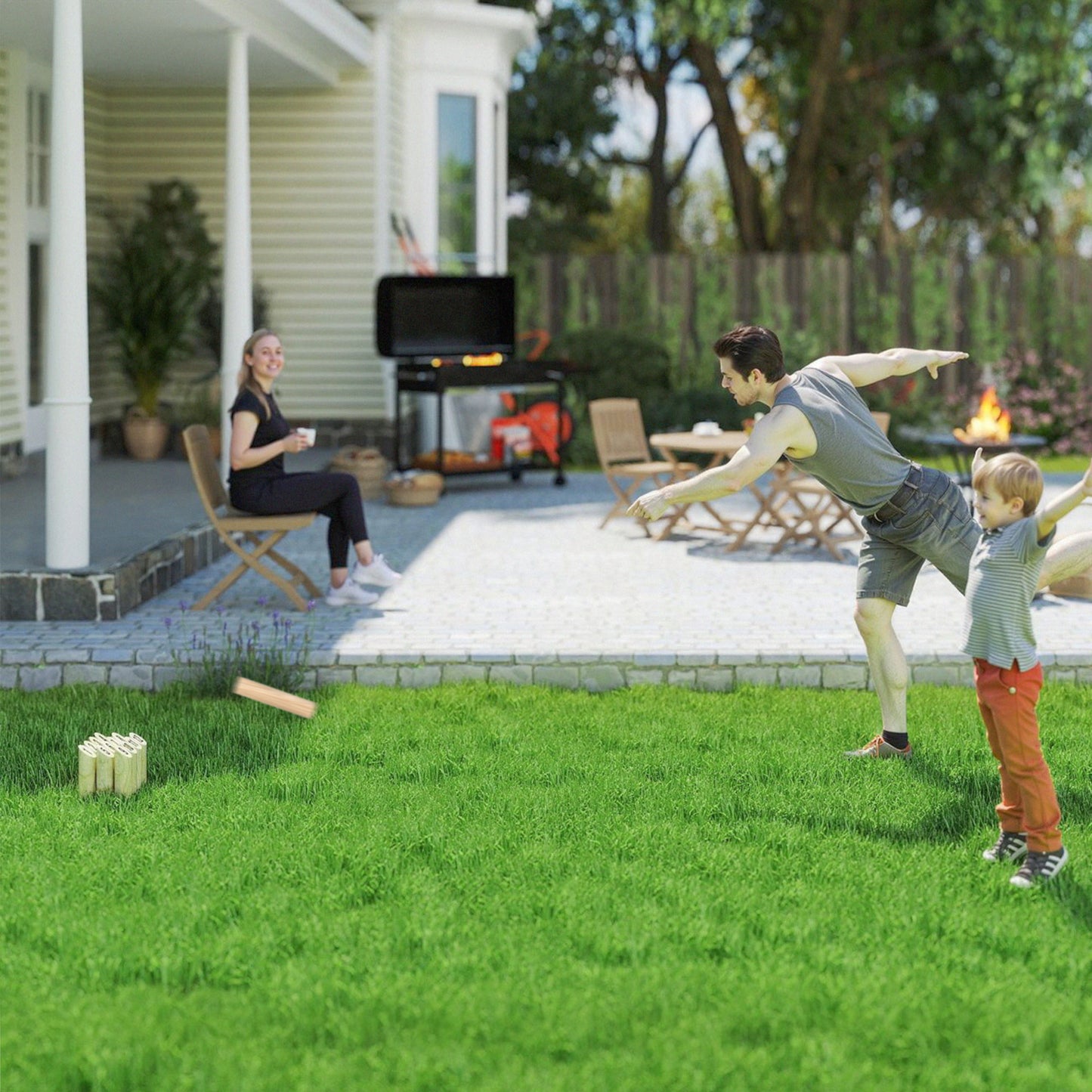 SPORTNOW Molkky Game, Wooden Skittles Set with 12 Skittles, 1 Throwing Pin & Carrying Box, Outdoor Fun for Adults, Garden, Picnic, Beach, Party