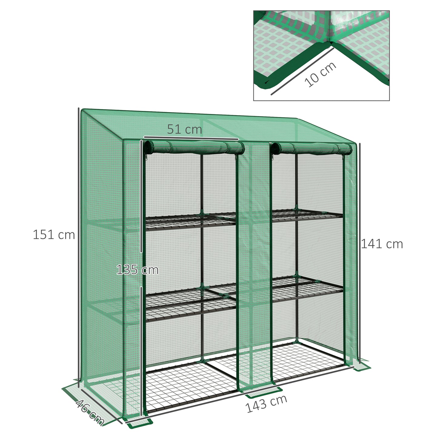 Outsunny 46 x 143cm Mini Lean-To Greenhouse, with Three Inner Shelves