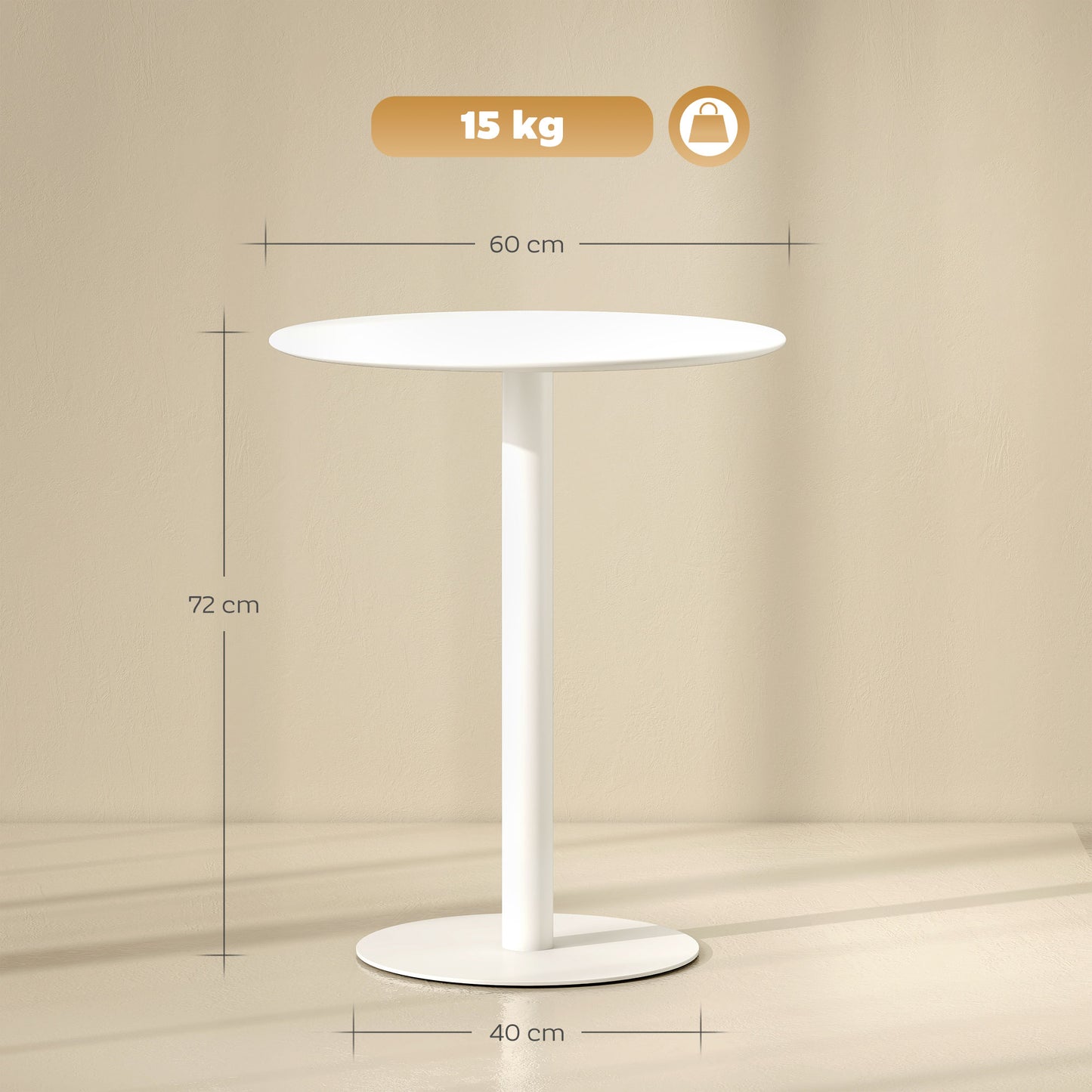 HOMCOM Dining Table, Round Kitchen Table with Steel Base for Living Room, Dining Room, 60 x 60 x 72cm, White