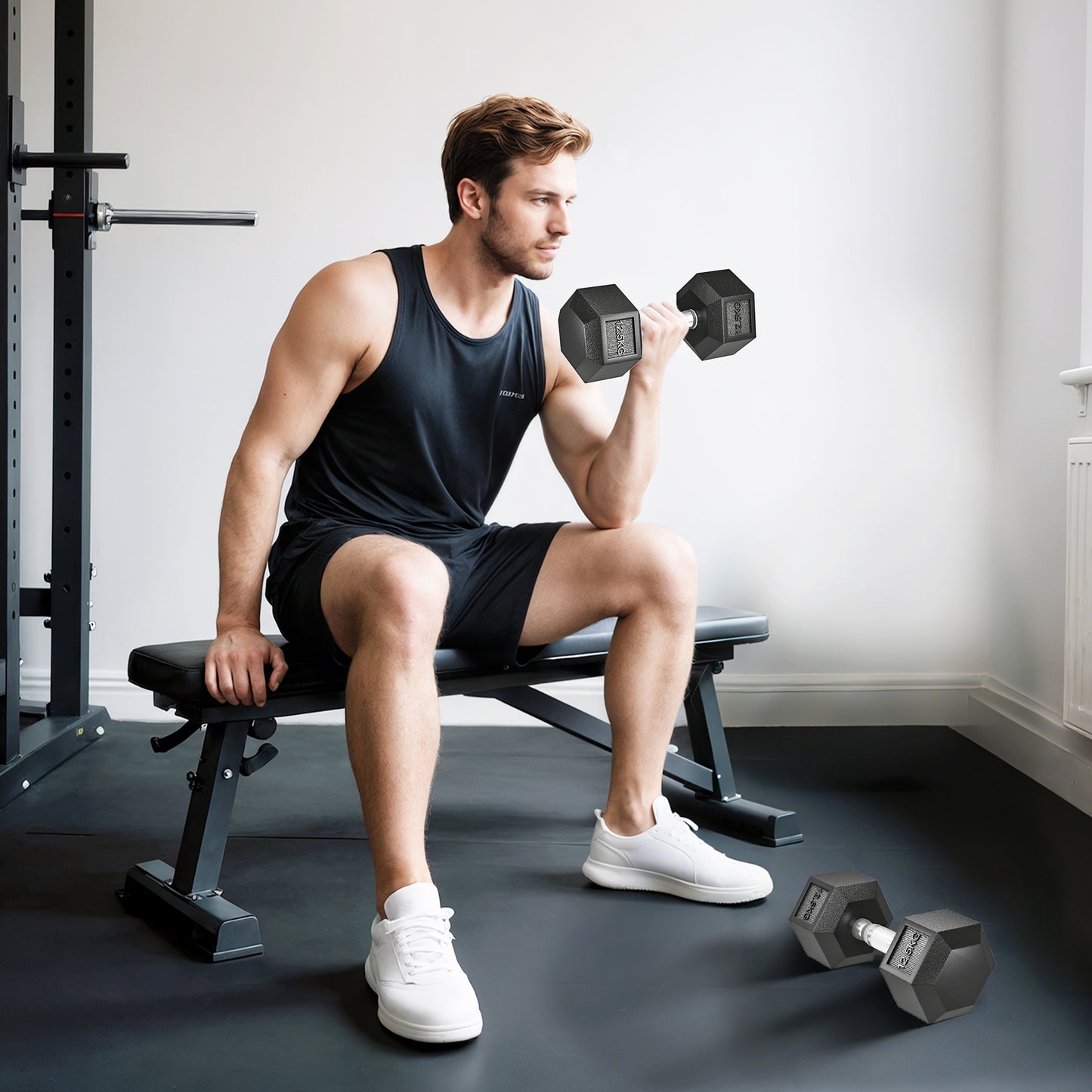 HOMCOM 25KG Rubber Hex Dumbbell Portable Hand Weights Dumbbell Home Gym