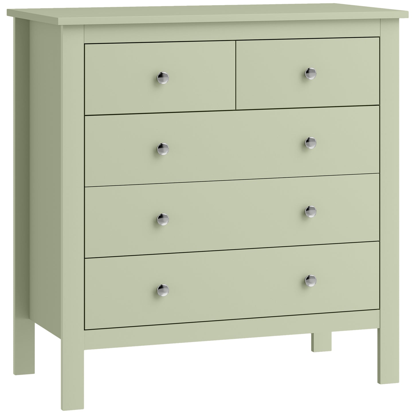 HOMCOM 5 Drawer Chest of Drawers, Sage Green