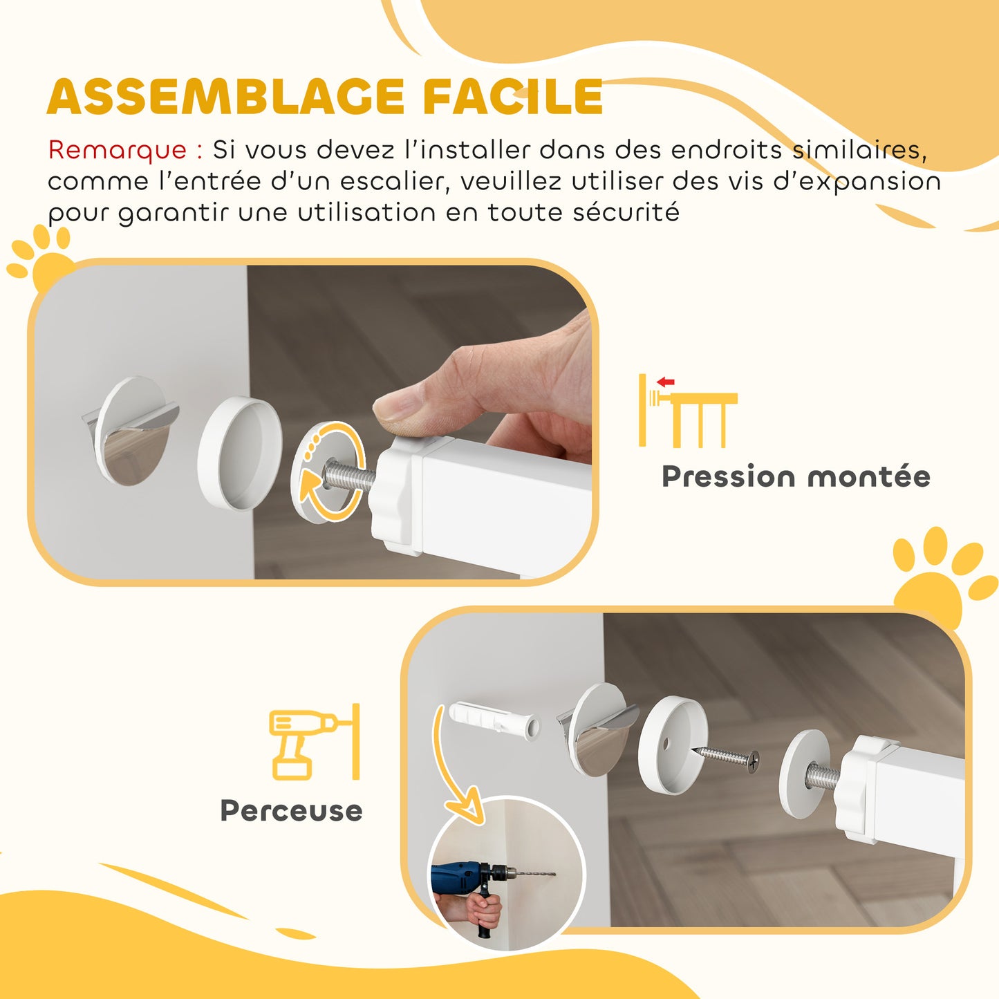 PawHut Adjustable Dog Safety Gate 75-85 cm, Double-Lock Stair Gate, 76 cm Height, White