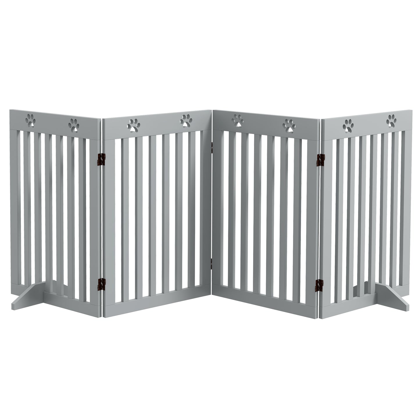 PawHut Wooden Pet Gate Foldable Freestanding Dog Safety Barrier w/ Support Feet, Grey