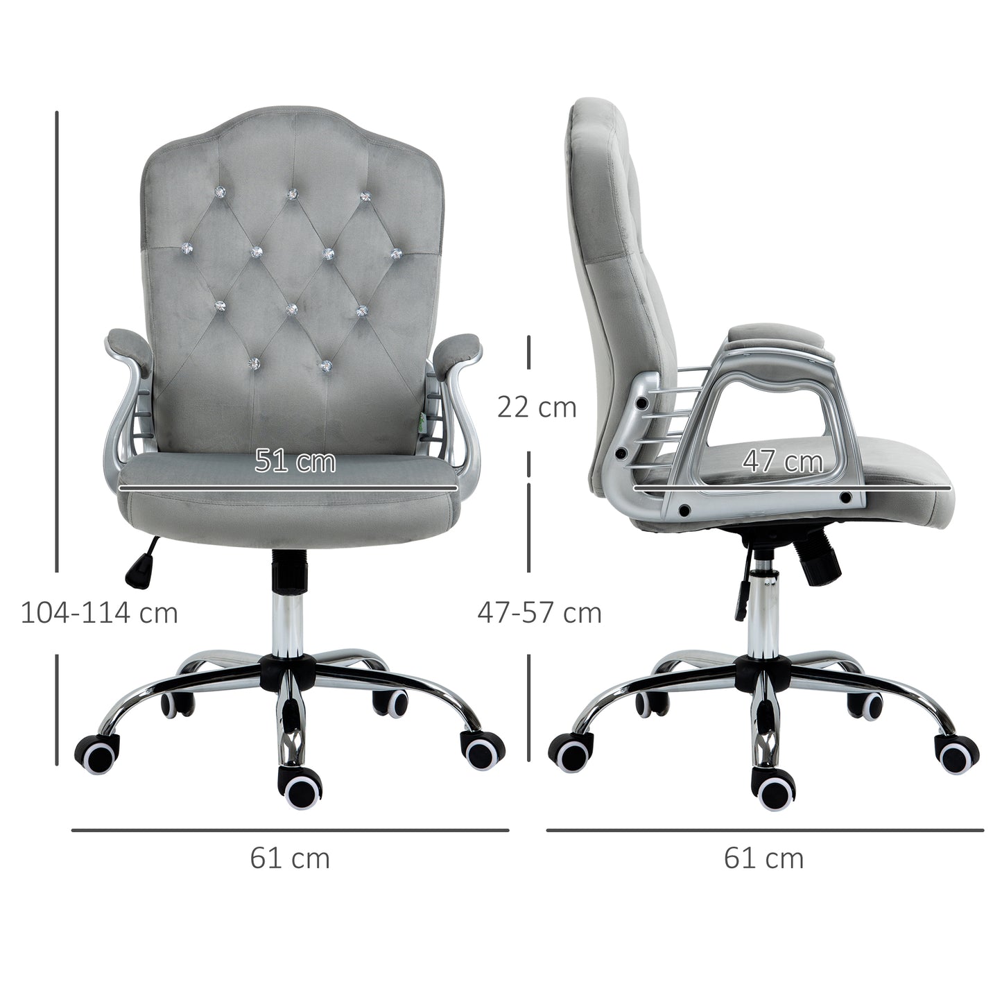Vinsetto Velvet-Feel Work Chair, with Diamante Back - Grey