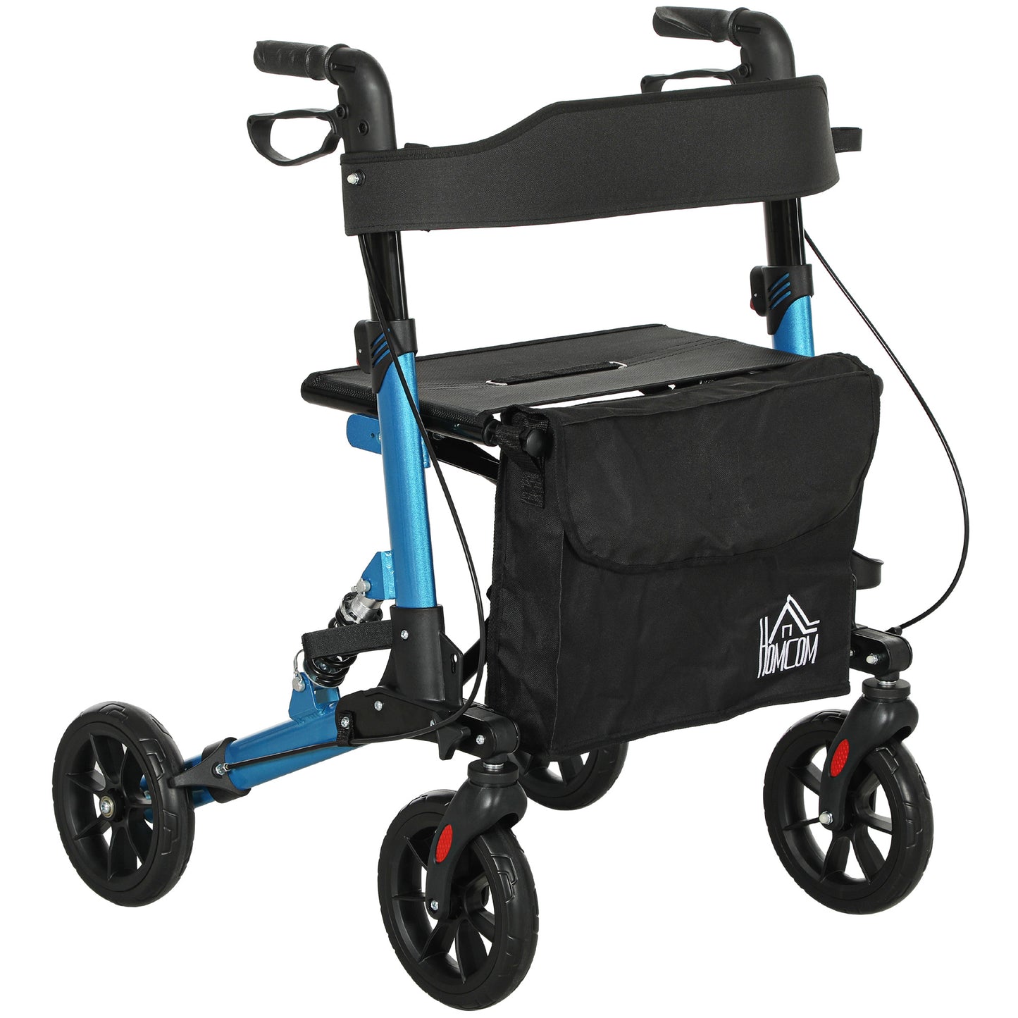HOMCOM Rollator Walker with Seat, Suspension, Adjustable Handle, 4 Wheels, Blue