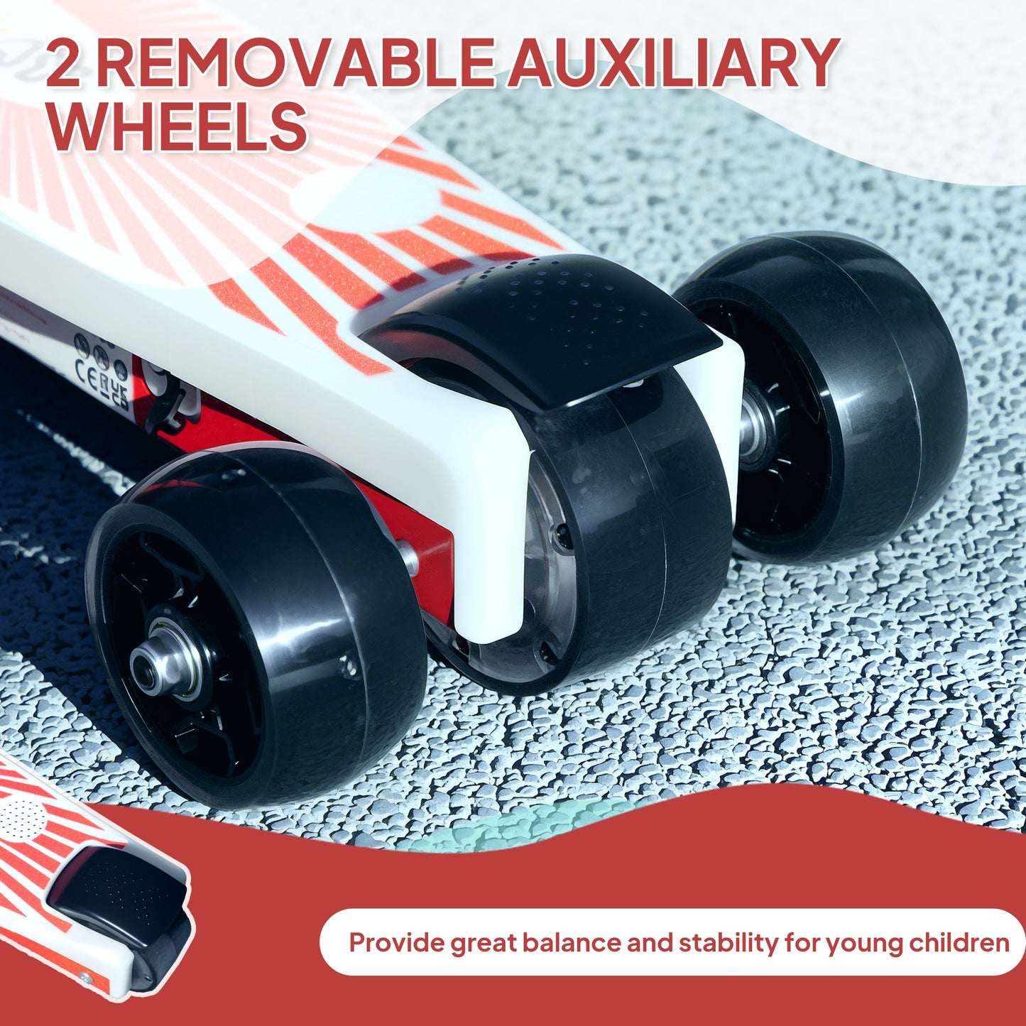 AIYAPLAY Electric Scooter for Kids Ages 4-7, Aux Rear Wheels, LED Light, Electric Brake, 6 KM/H & 8 KM, Red