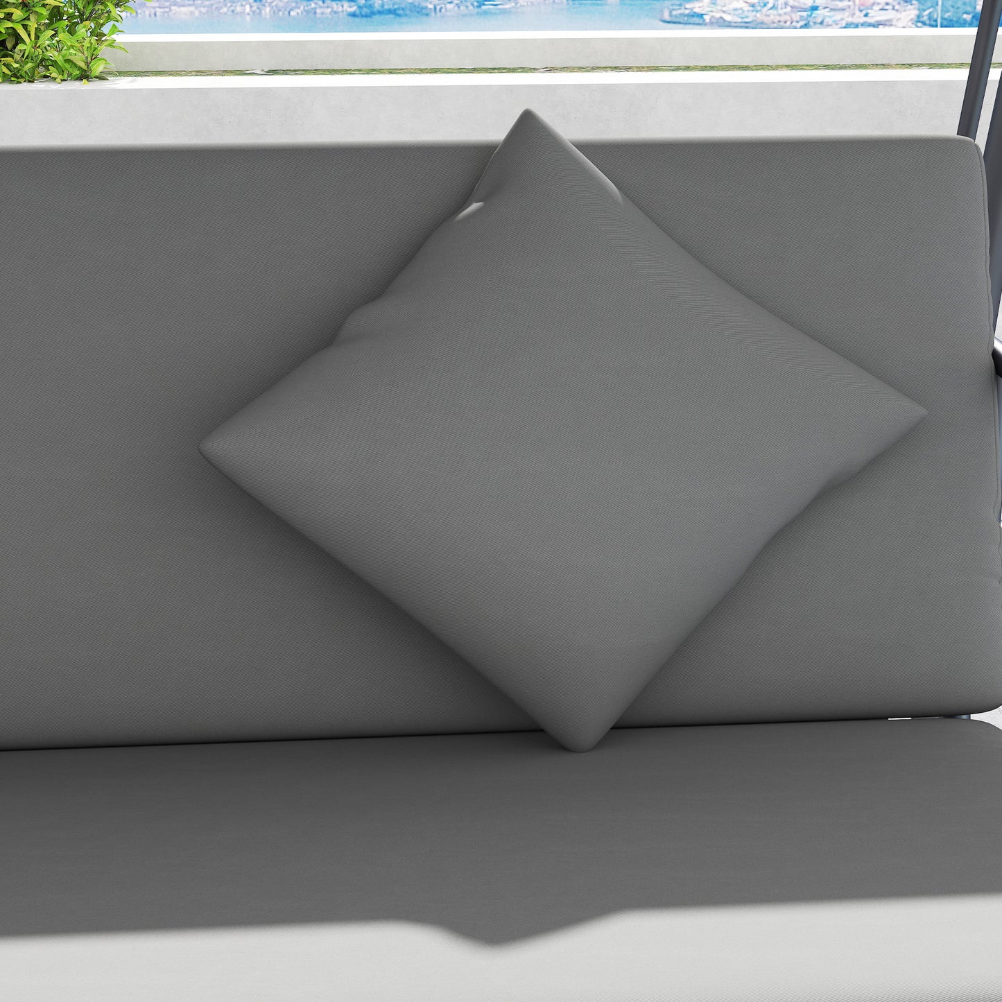 Outsunny Outdoor 2-in-1 Swing Chair Lounger 3 Seater Garden Swing Seat Bed Convertible Tilt Canopy W/ Cushion, Light Grey