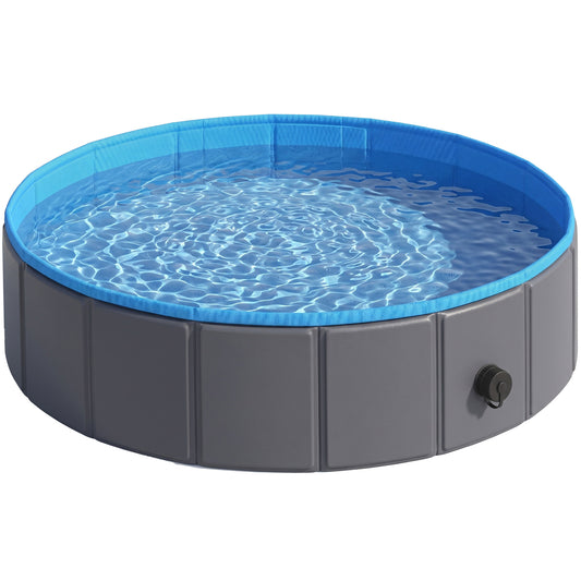 PawHut Foldable Dog Pool for Puppies and Ducks Dog Paddling Pool Bath Tub, Dark Grey, 100 x 30 cm
