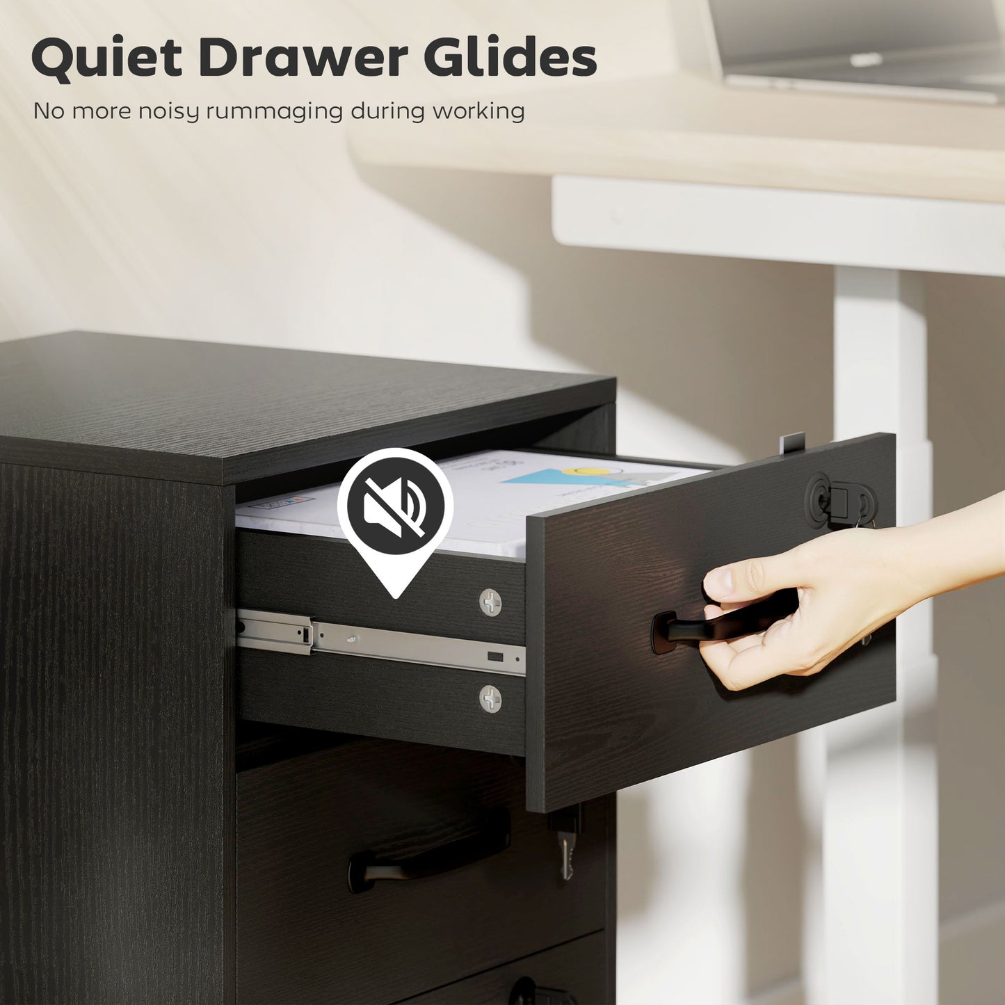 HOMCOM Three Drawer Wood-Effect Filing Cabinet - Black