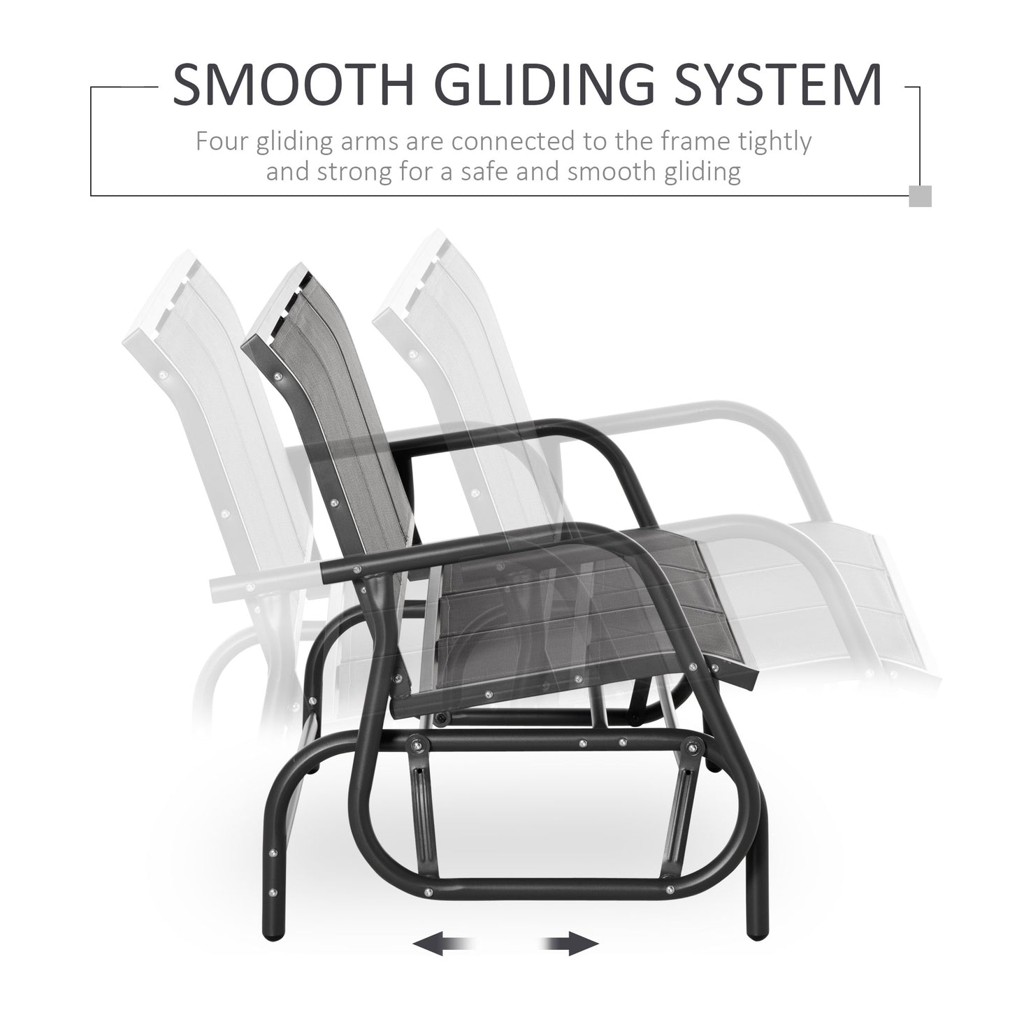 Outsunny 3-Seat Glider Rocking Chair for 3 People Garden Bench Patio Furniture Metal Frame, Grey
