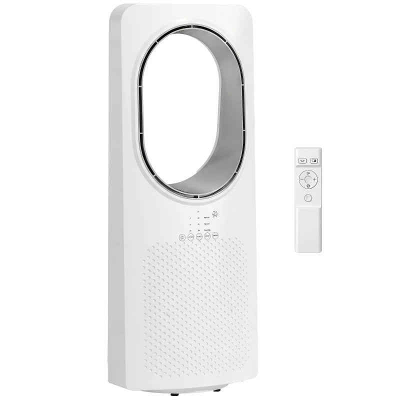 HOMCOM Bladeless Tower Fan for Bedroom, 36dB Standing Cooling Fan with Oscillating, 3 Speeds, 3 Modes, 15H Timer, White