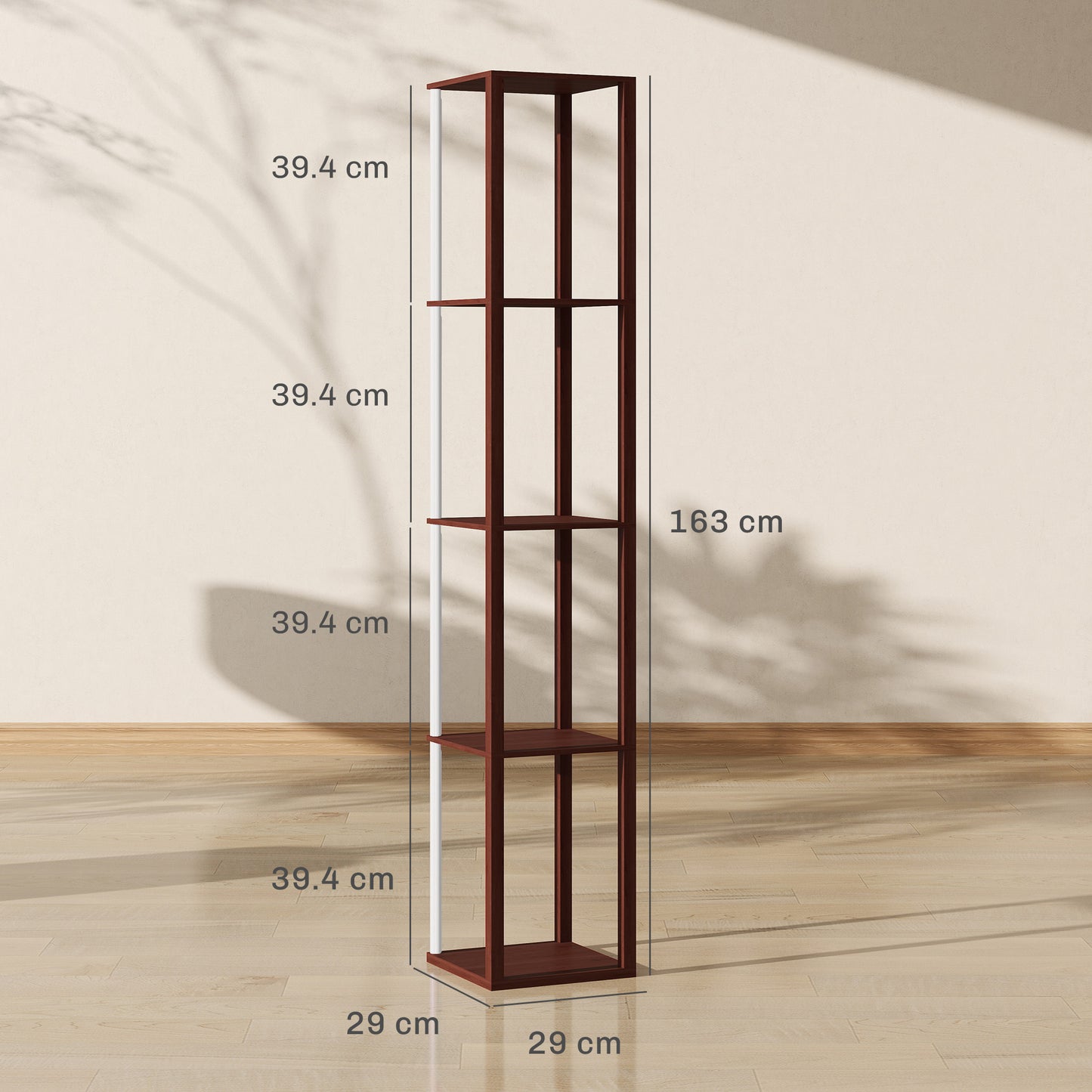 HOMCOM Floor Lamp with Shelves, RGB LED, Dimmable, Remote-Controlled, Adjustable Brightness & Speed, for Living Room/Bedroom/Office, Brown