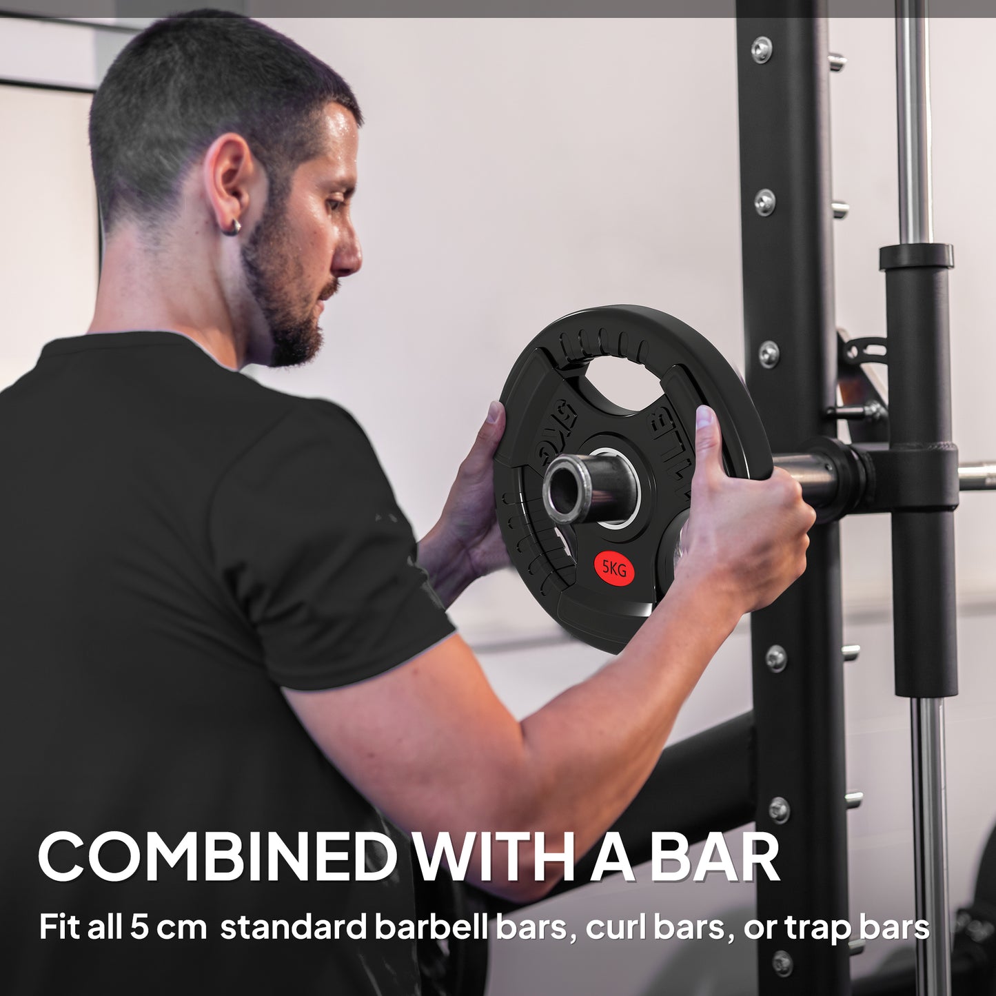 SPORTNOW Olympic Weight Plates, 2"/5cm, 5kg Pair with Tri-Grips for Weightlifting Strength Training Home Gym Fitness, Black