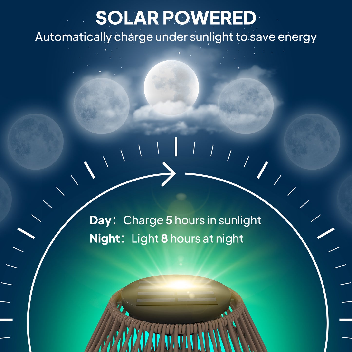 Outsunny Rattan Solar Lamp, Auto On/Off, IP44 Waterproof, Decorative Porch/Pathway Outdoor Lantern, Dark Brown