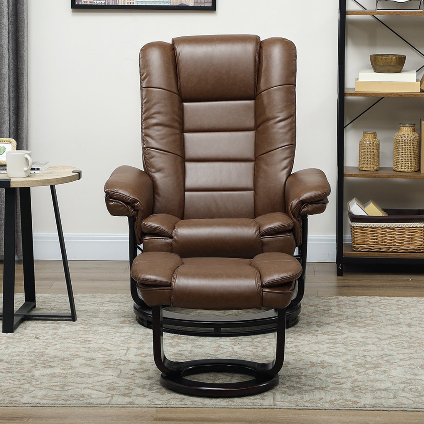 HOMCOM Faux Leather 135° Reclining Chair and Footstool - Brown