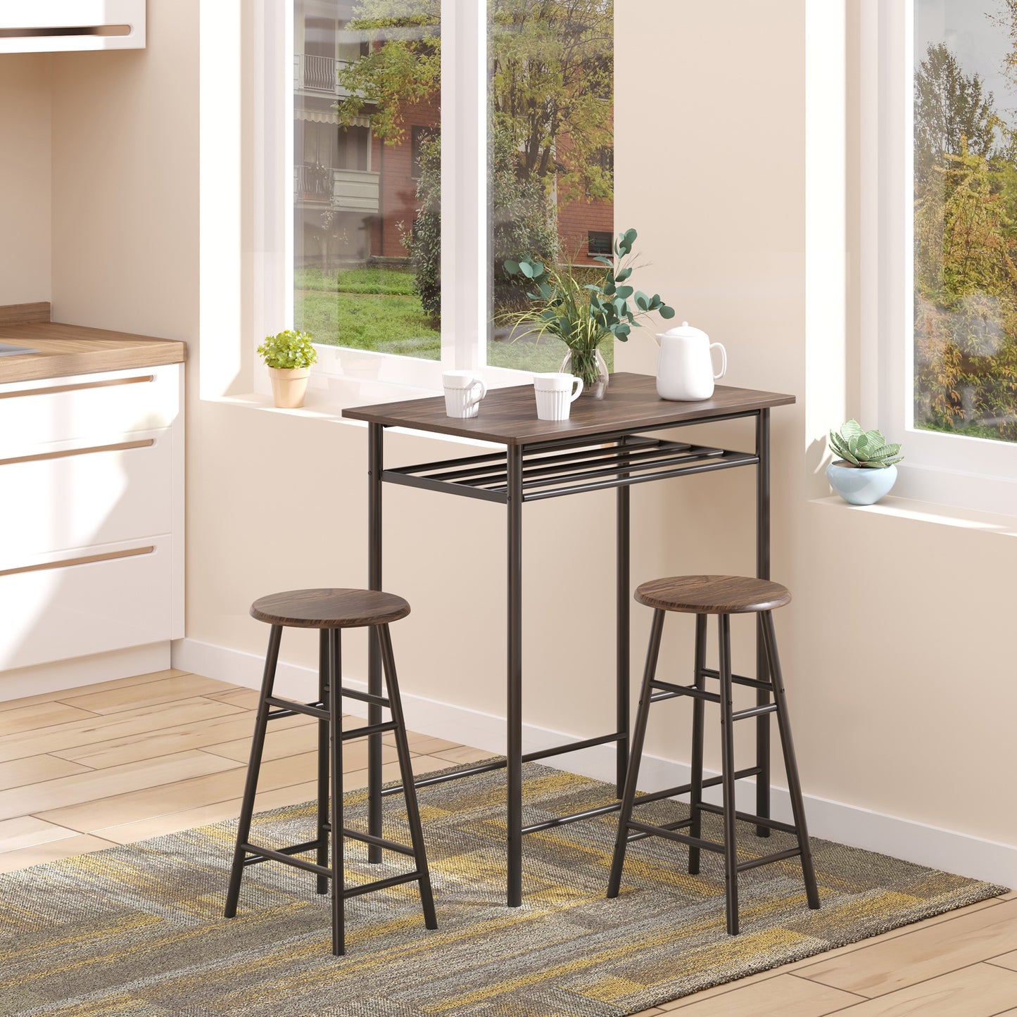 HOMCOM 3-Piece Dining Kitchen Set with 1 Table and 2 Matching Chairs for Home Pub Cafe