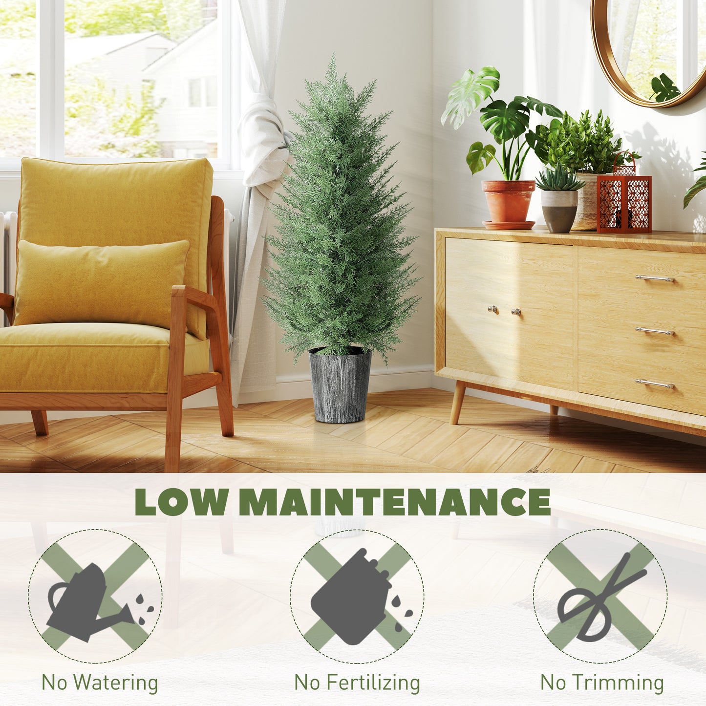 HOMCOM Set of 2 90cm Artificial Cypress Trees, UV Resistant with Decorative Pot, Fake Plants for Indoor/Outdoor Decor, Green