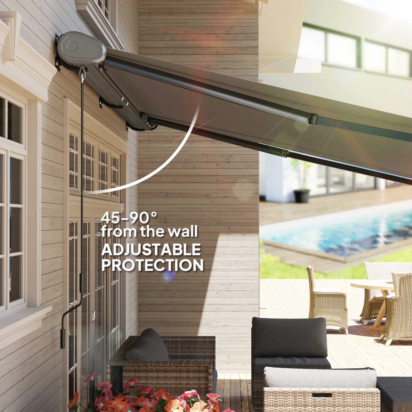 Outsunny Full Cassette Electric Awning with Remote, Aluminium Frame DIY Retractable Sun Shade Canopy, UPF50+, Light Grey