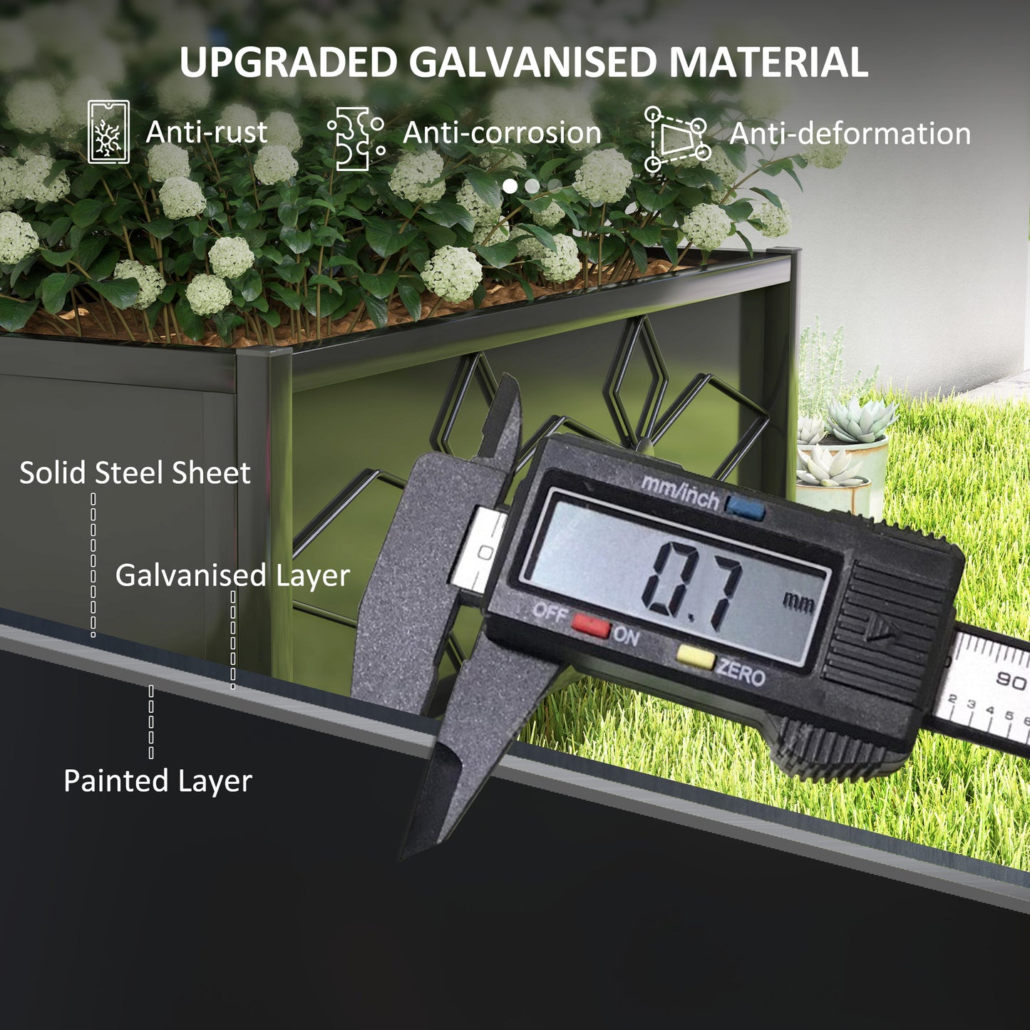 Outsunny Raised Bed with Trellis, Galvanised Planter Box with Drainage Holes for Vegetables, Herbs & Flowers, 90x40x120 cm, Black