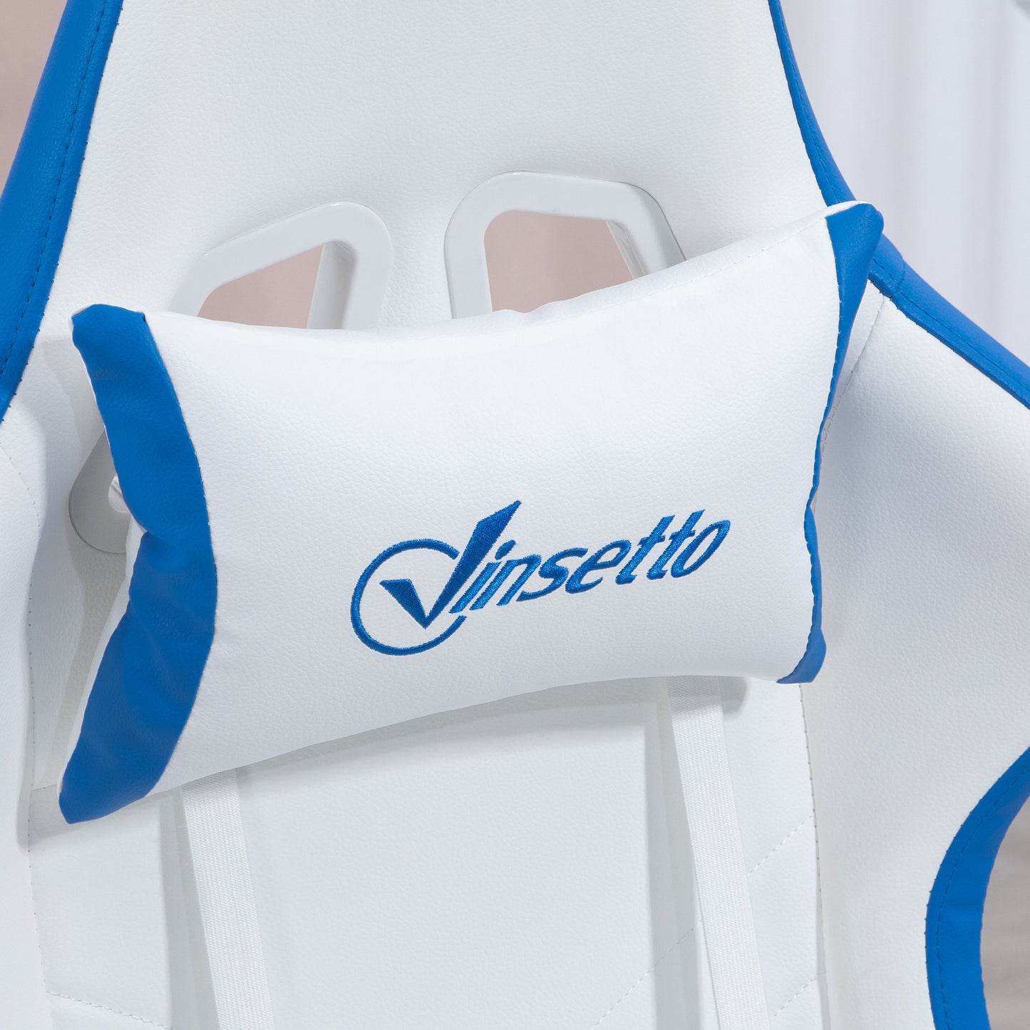 Vinsetto Racing Gaming Chair, Reclining PU Leather Computer Chair with 360 Degree Swivel Seat, Footrest, Removable Headrest and Lumber Support, White and Blue