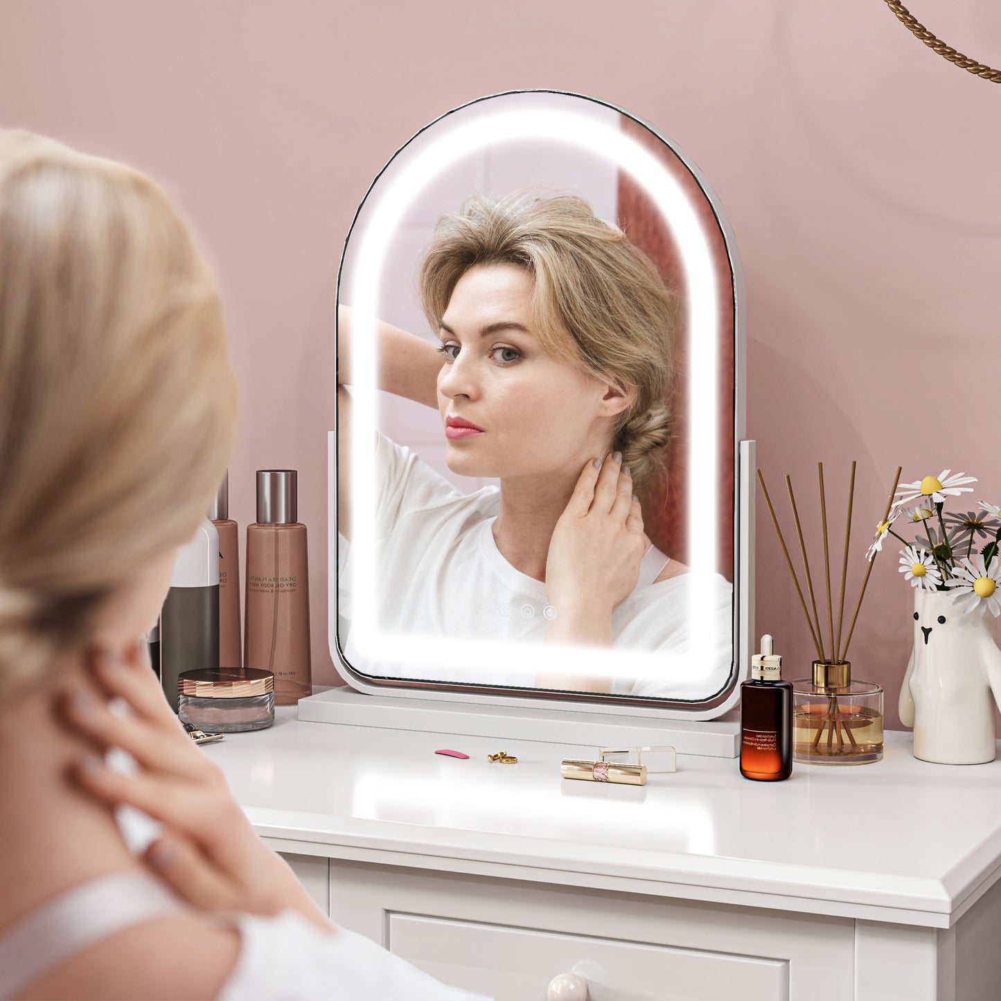 HOMCOM LED Vanity Mirror with Lights, 43x59cm, 3 Colours, Touch Screen, White