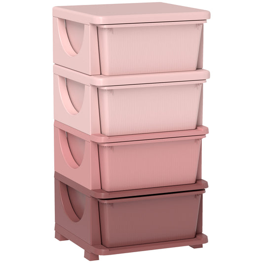 HOMCOM Four-Tier Kids Storage Boxes, with Four Drawers - Pink