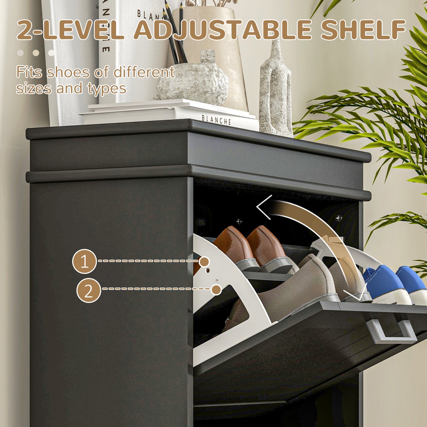 HOMCOM Two-Drawer Minimalistic Shoe Storage Cabinet, for 10 Shoes, Black