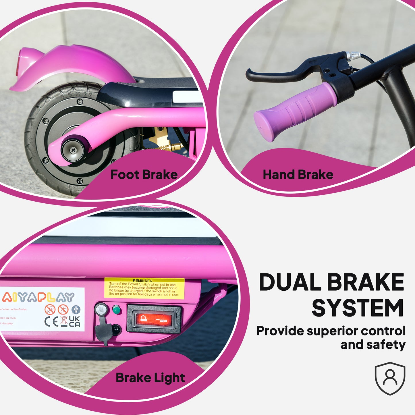 AIYAPLAY Electric Scooter for Kids 6-14, Dual Brakes, Flash Wheel, Colorful Light, Up to 12 KM/H & 10 KM, Purple