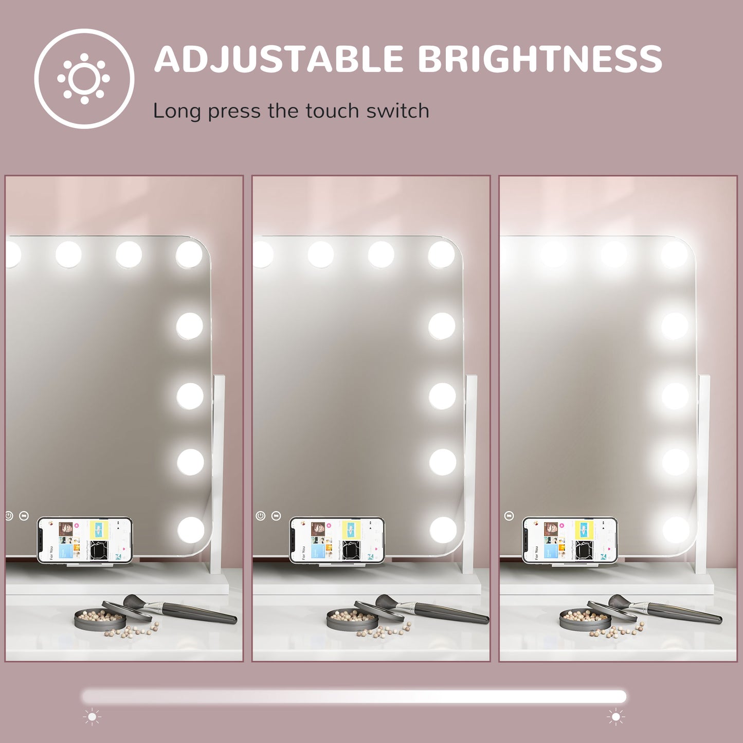 HOMCOM 63x50cm Hollywood Vanity Mirror, 14 LED Bulbs, 3 Colours, USB Port, Touch Screen