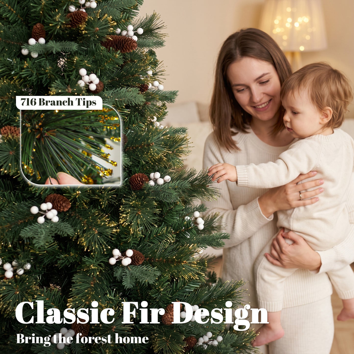 HOMCOM 6ft Artificial Christmas Tree, Fir Hinged Xmas Tree with 716 Branch Tips, Foldable Metal Stand, Easy Assembly, Green