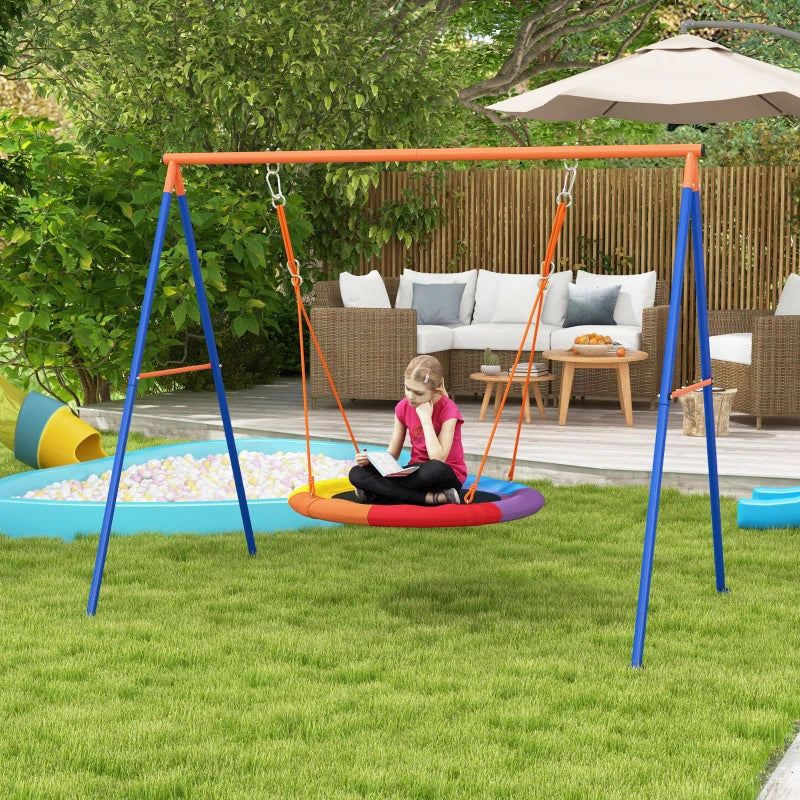 Outsunny Metal Kids Swing Set Nest Swing Seat with A-Frame Structure f –