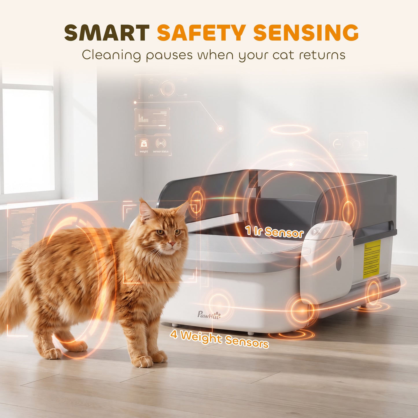 PawHut Self Cleaning Cat Litter Tray, Open-Top Automatic Litter Box with APP Control, Clumping Rake, 10L Waste Bin